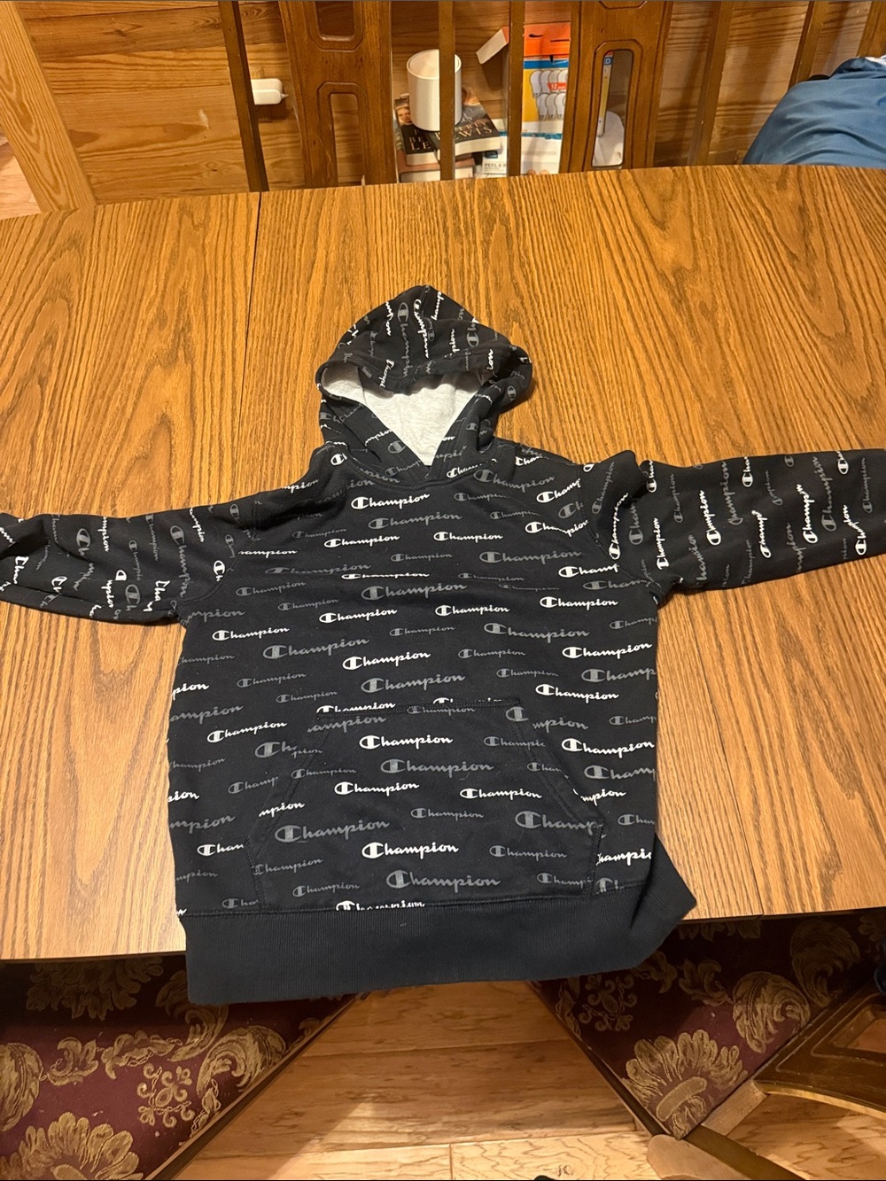 Champion Black Allover Logo Pullover Hoodie